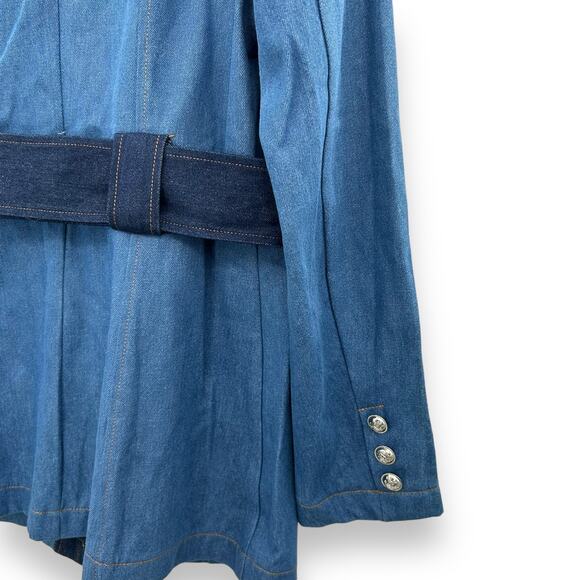 NEW Avec Les Filles Denim Military Jacket Small Blue Jean Cargo Belted Blazer - Picture 6 of 16